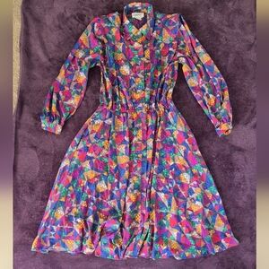 Vintage Schrader Women's Dress Geometric Print Polyester SZ 10